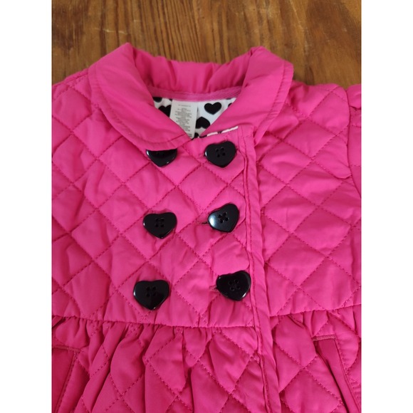 Pink‎ Quilted Swing Coat Double Breasted Heart Buttons Quilted Lined Pockets 24M - Picture 6 of 7